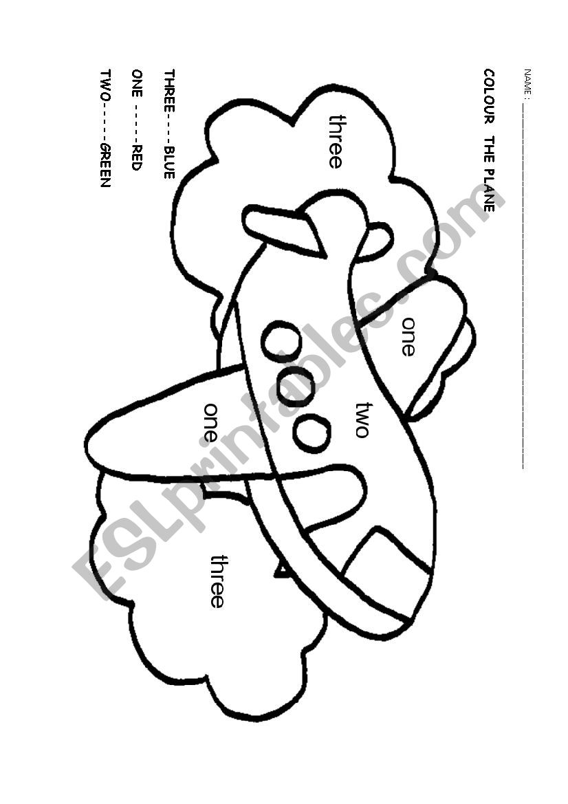 COLOUR THE PLANE worksheet