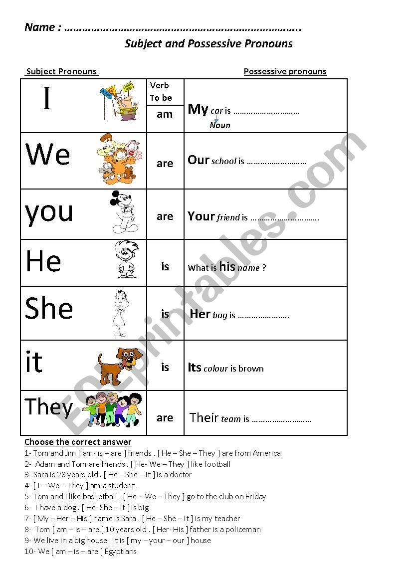 Pronouns And Verb To Be ESL Worksheet By Moshy77