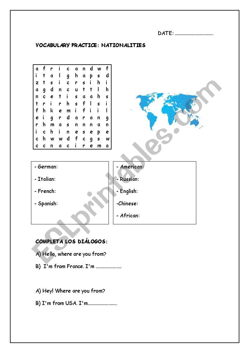 Nationalities in English worksheet