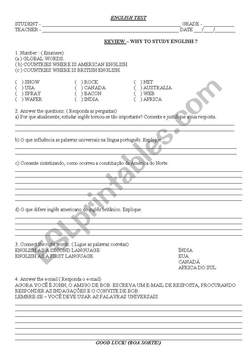 why study English worksheet