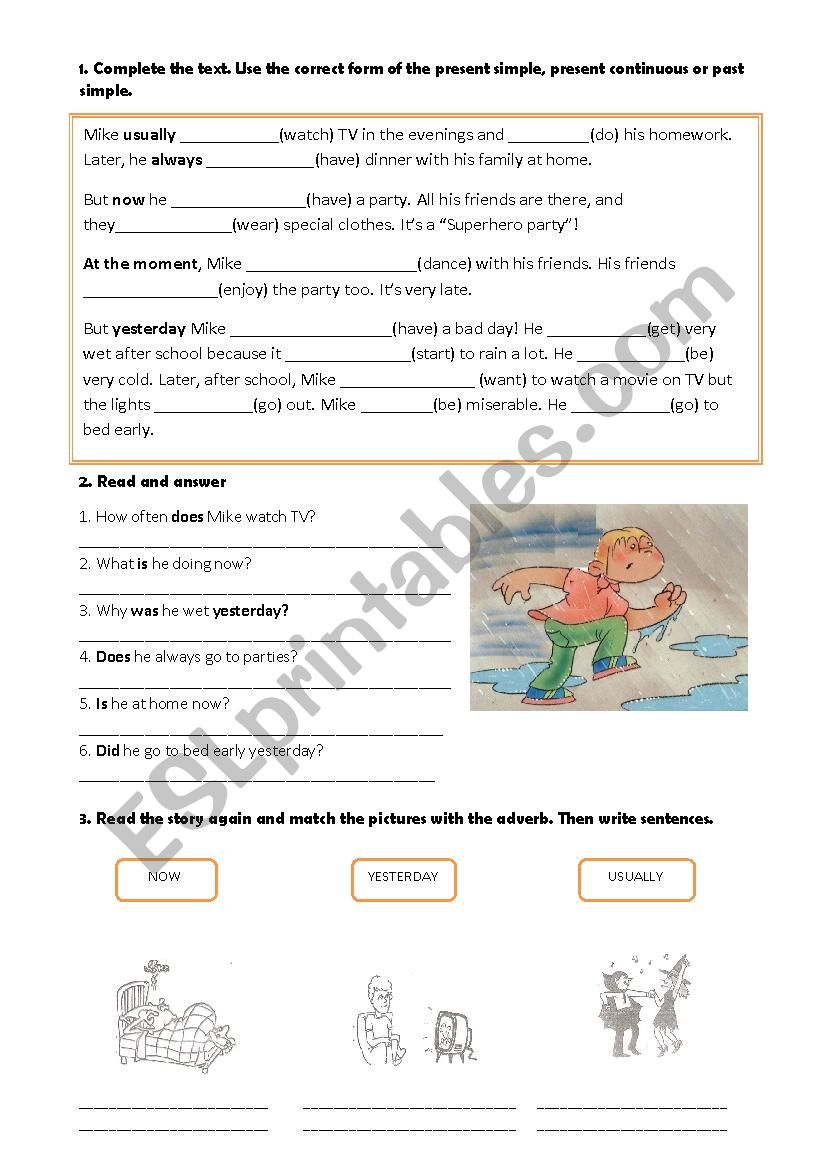 Revision of verb tenses. worksheet