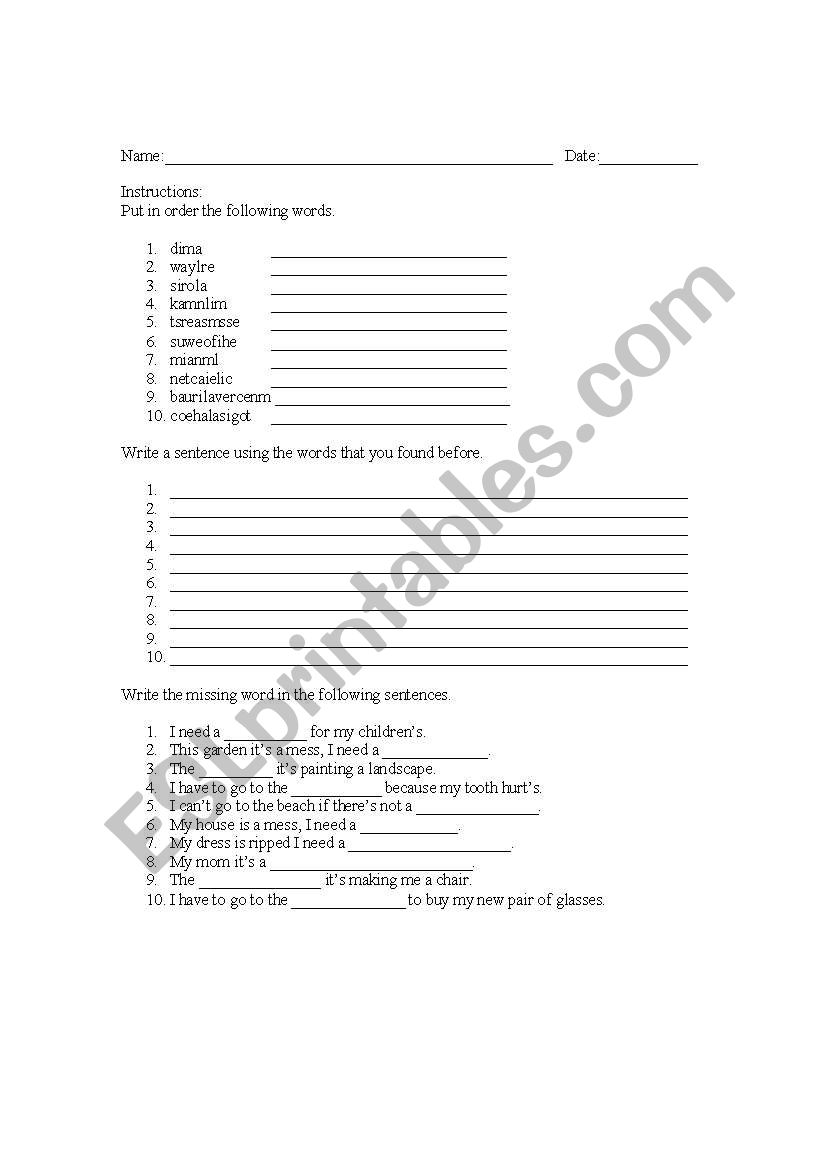 jobs worksheet