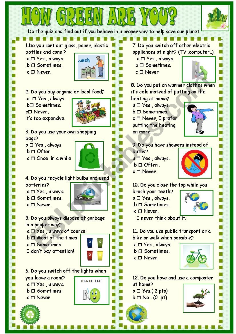 How green are you :new updated and simplified quiz