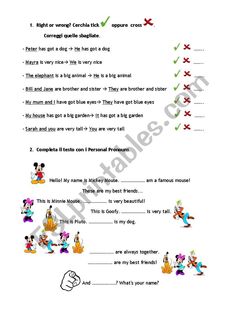 personal pronouns worksheet