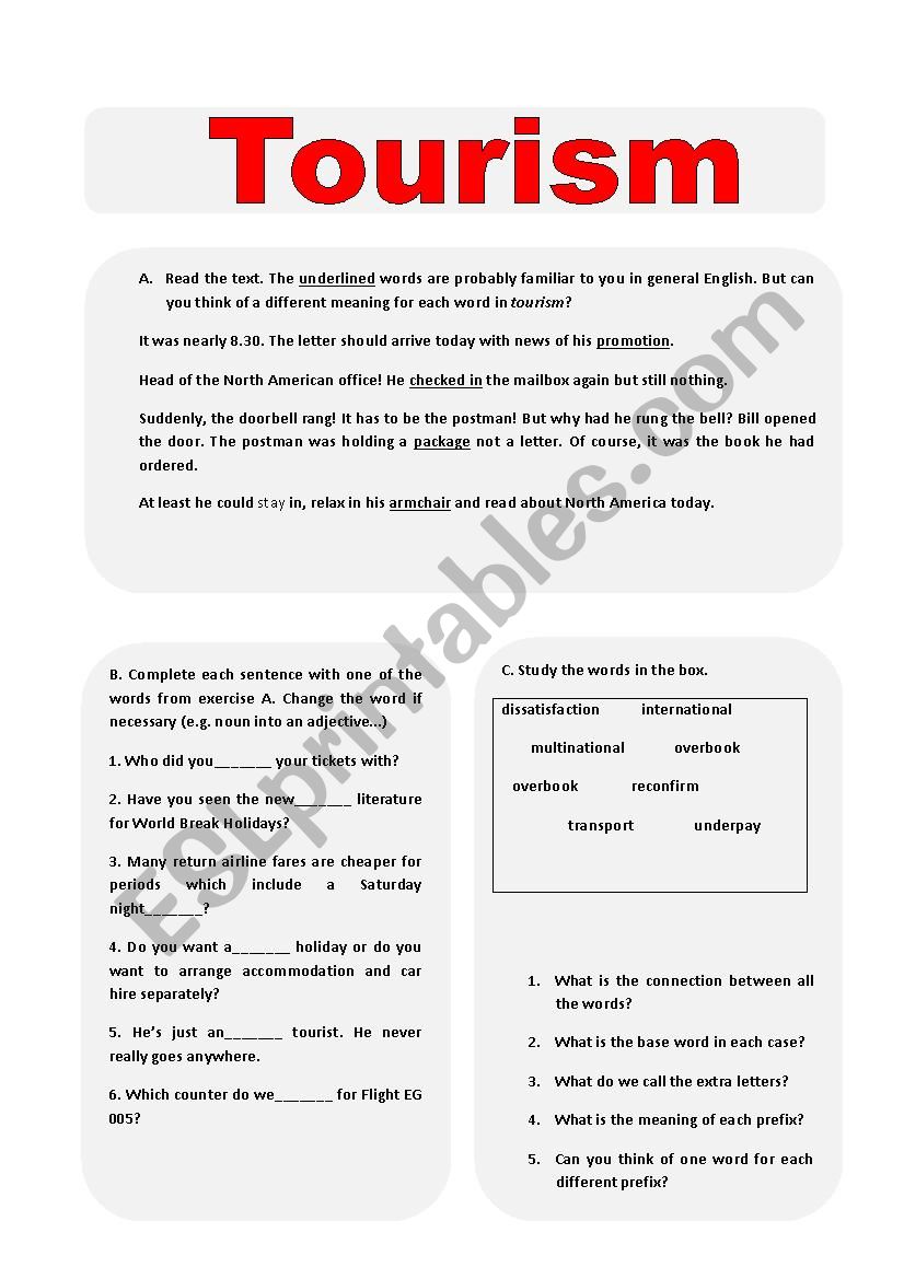 Tourism - Vocabulary worksheet