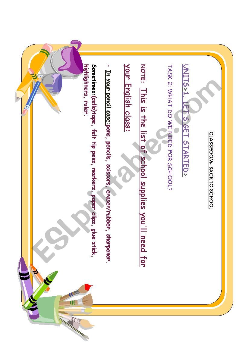 SCHOOL SUPPLIES worksheet