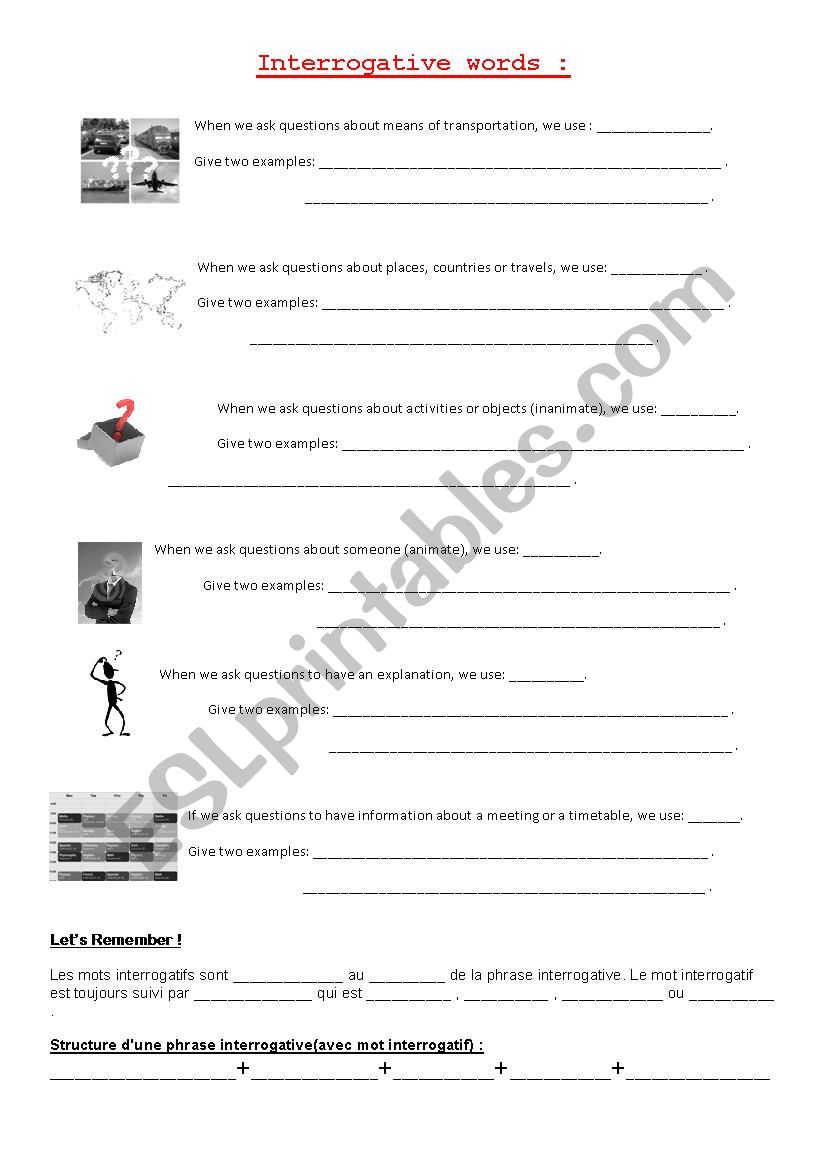 Wh words worksheet