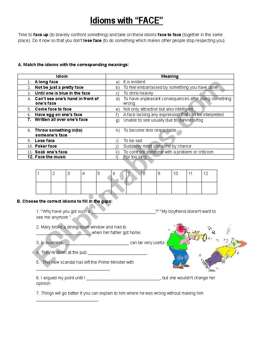 Idioms with FACE worksheet