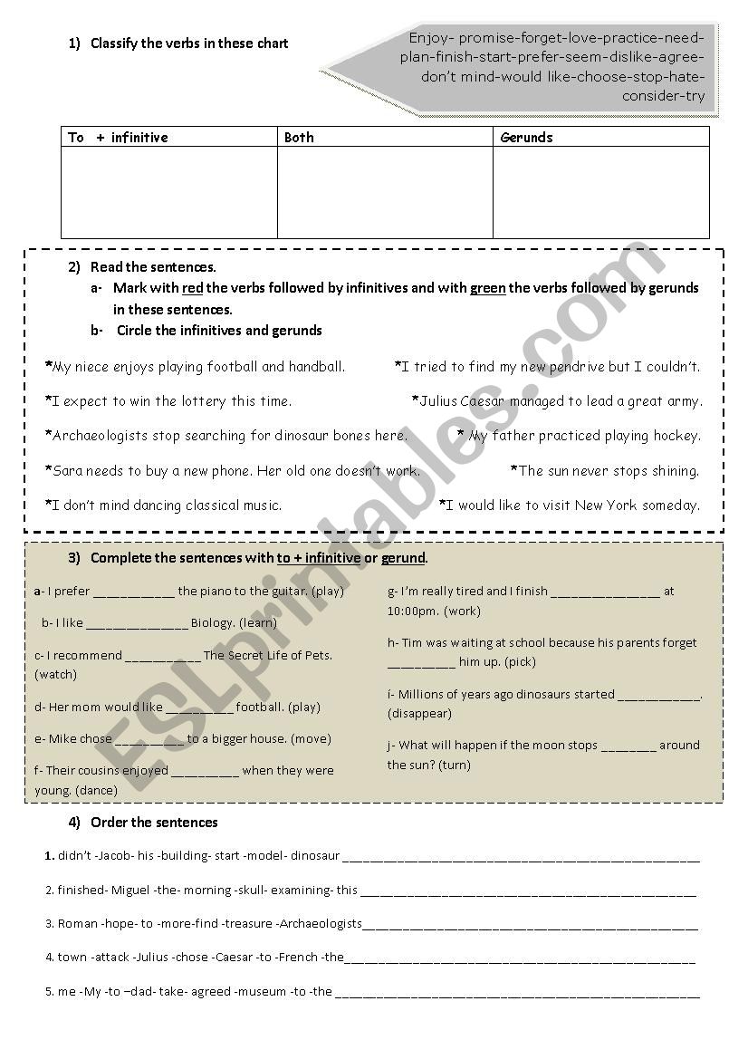 Infinitives vs. gerunds  worksheet