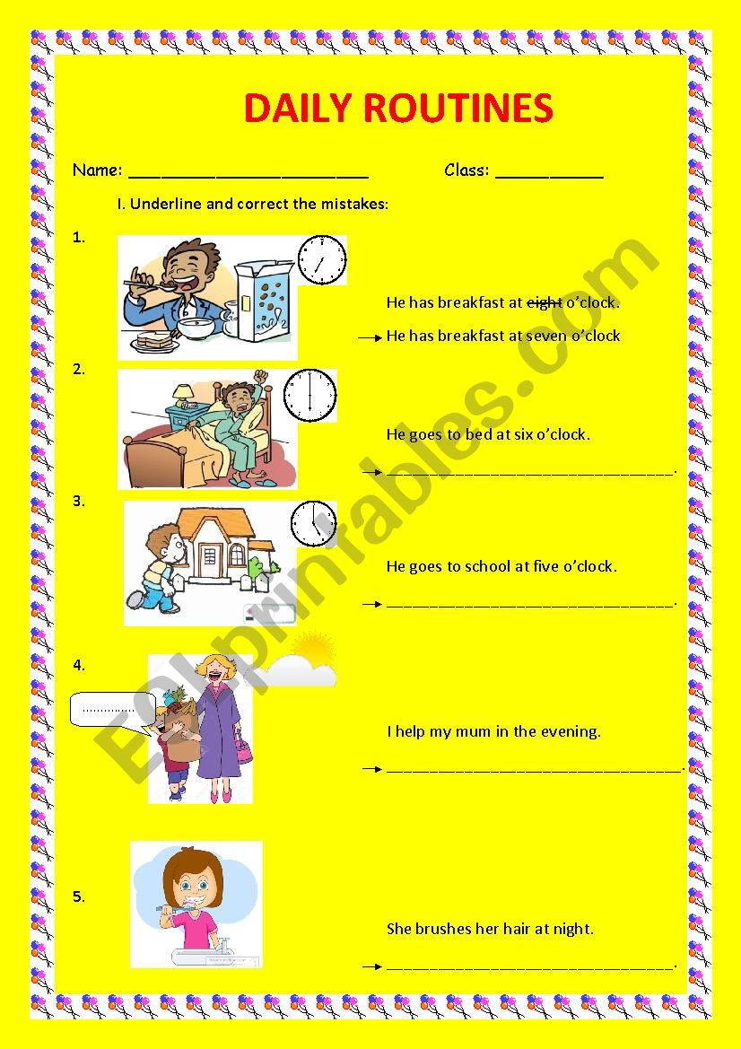 Daily Routines worksheet