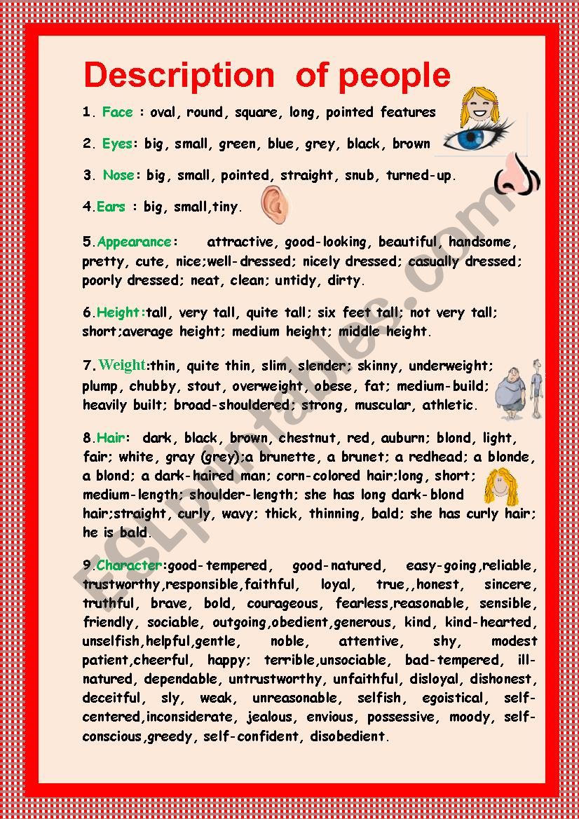 Describing  of people  worksheet