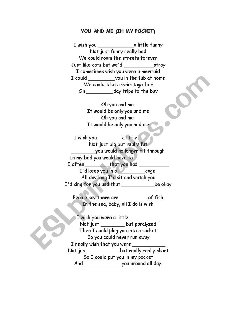 You and me song worksheet