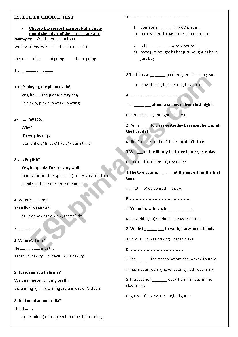 multiple choice test/ revision 