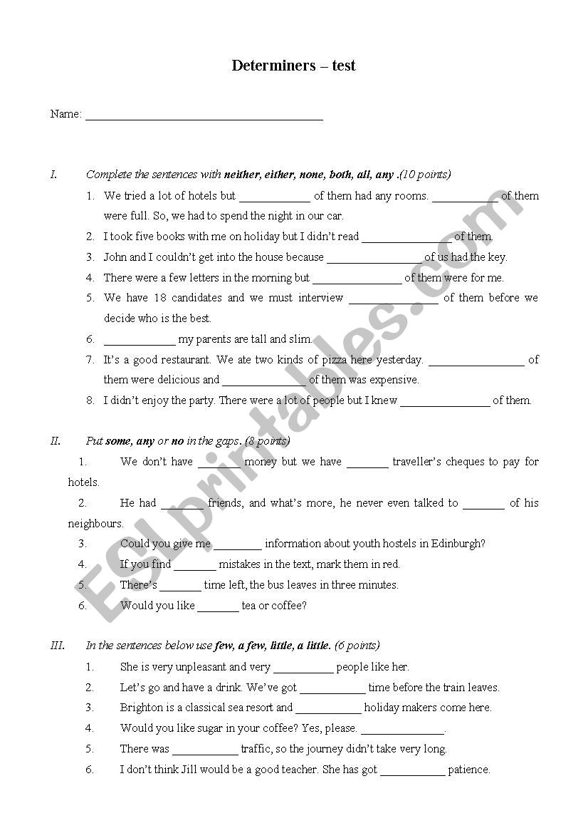 Determiners_TEST worksheet