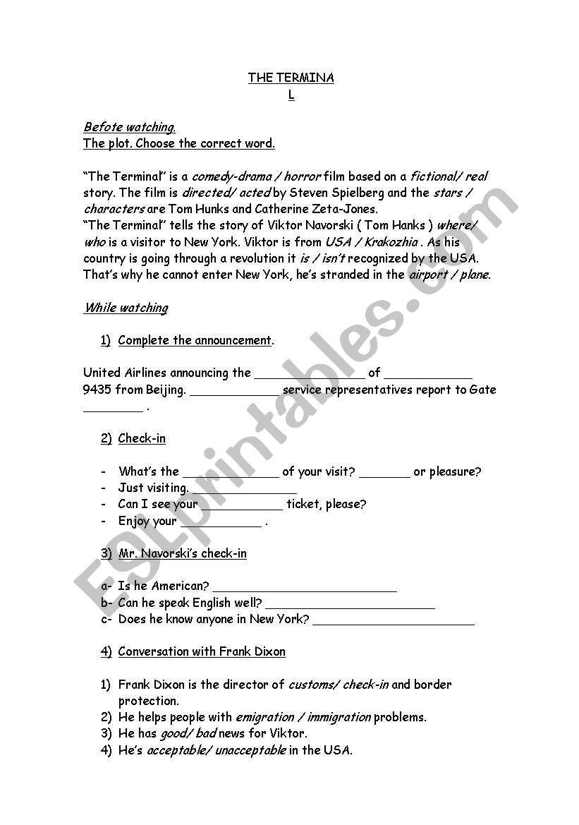 The Terminal worksheet