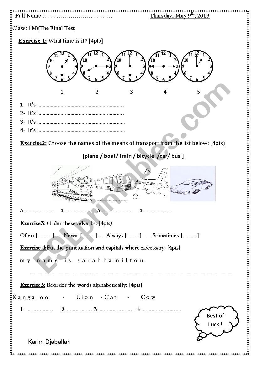 The Final Test worksheet