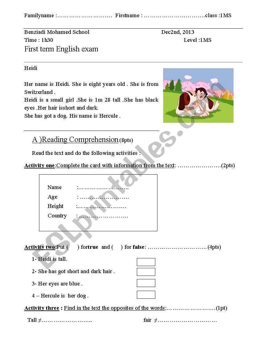 Heidi.  worksheet