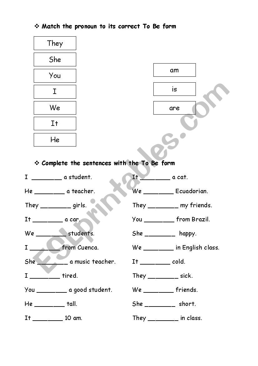 Verb To Be  worksheet