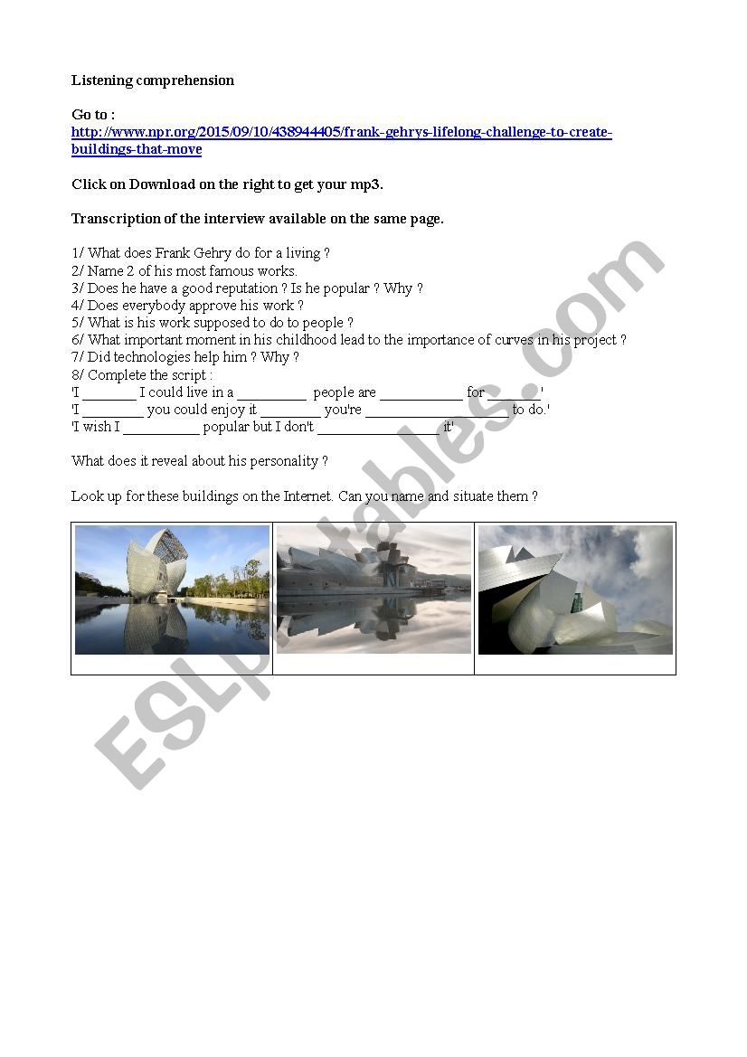 architecture gehry guggenheim worksheet