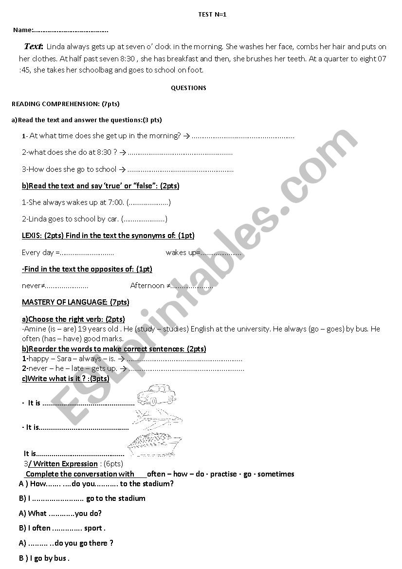 Test  worksheet