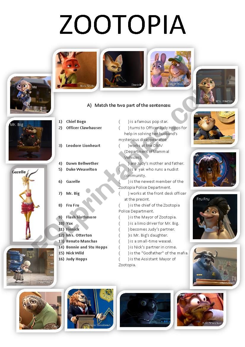 ZOOTOPIA - updated worksheet