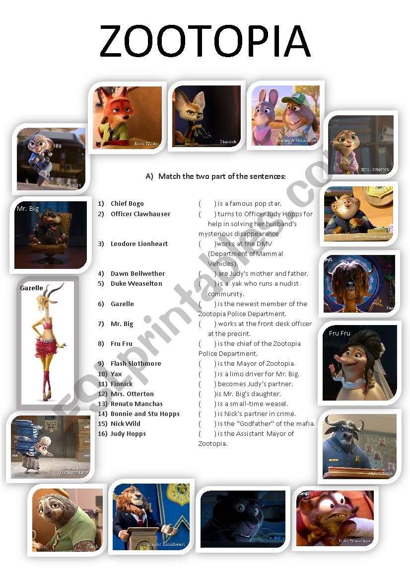 ZOOTOPIA - updated worksheet