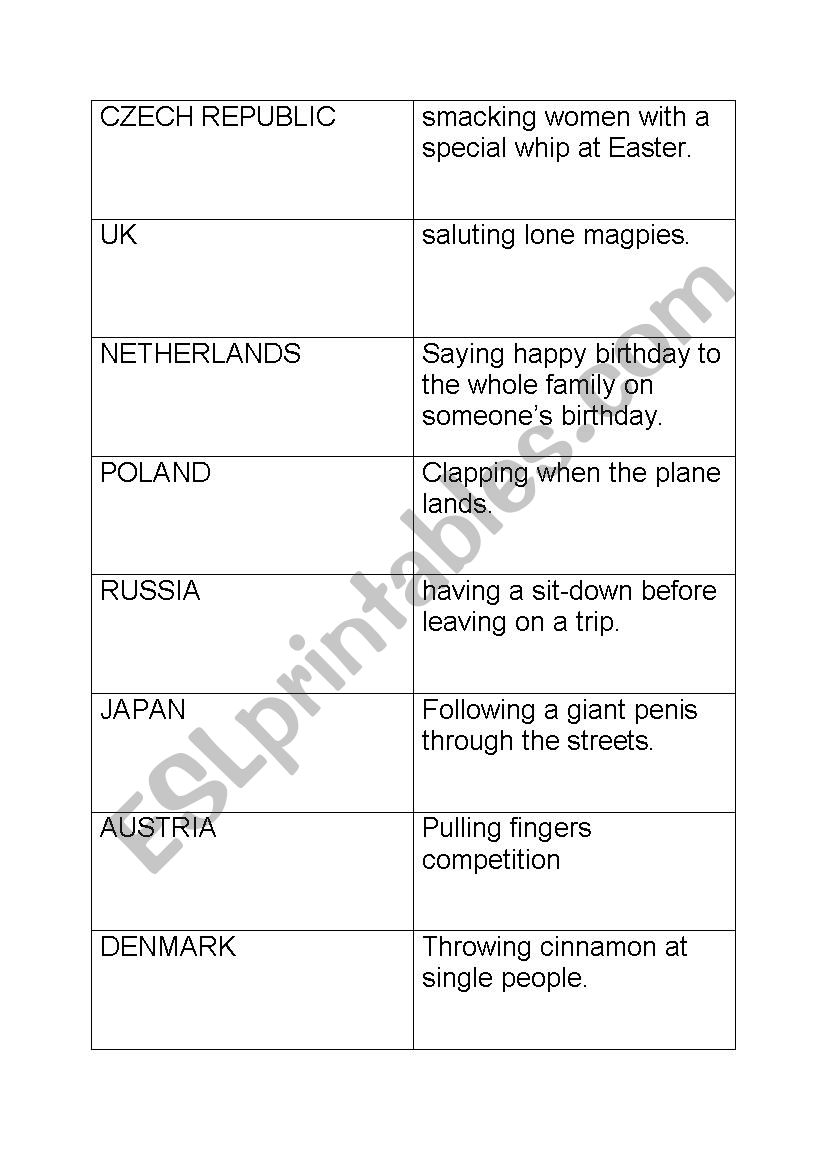 customs games worksheet