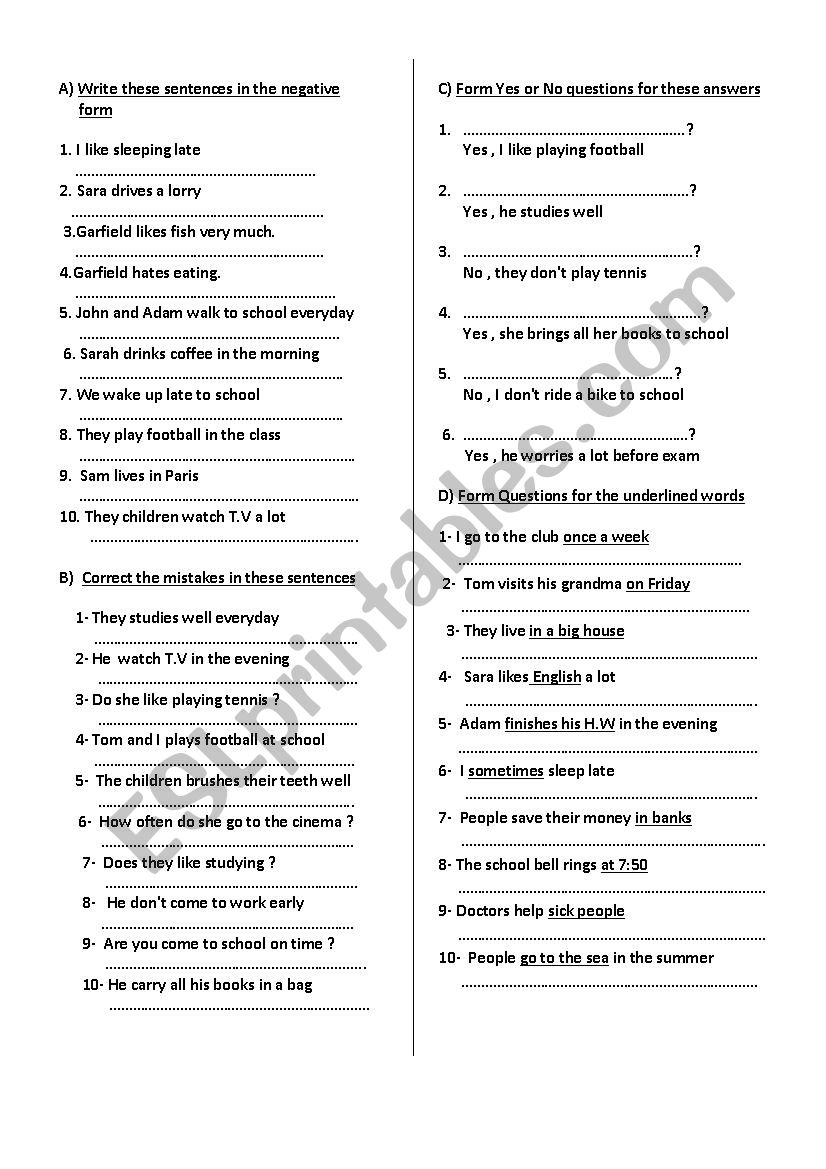 Pr. Simple exercises  worksheet