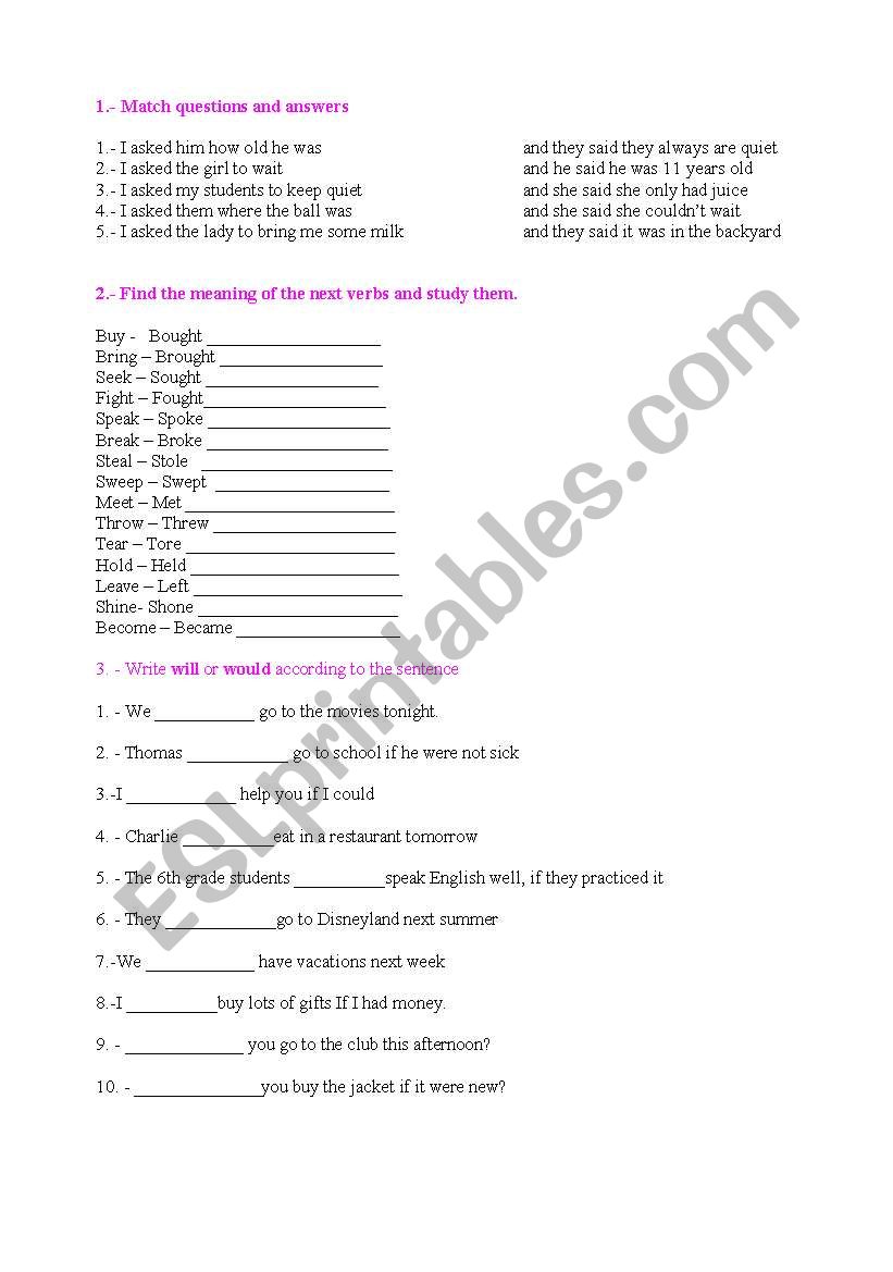 Past tense and Future worksheet