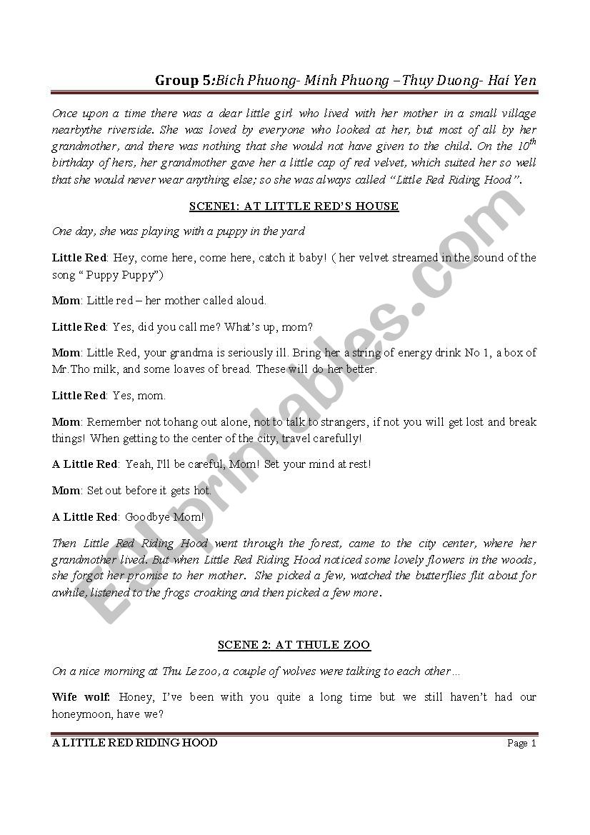 The little red riding hood worksheet