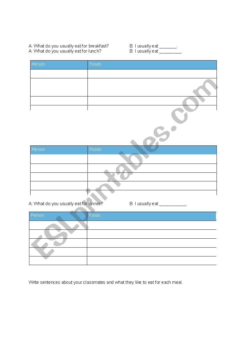 Asking About Foods worksheet