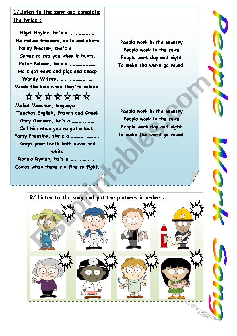 People work song worksheet