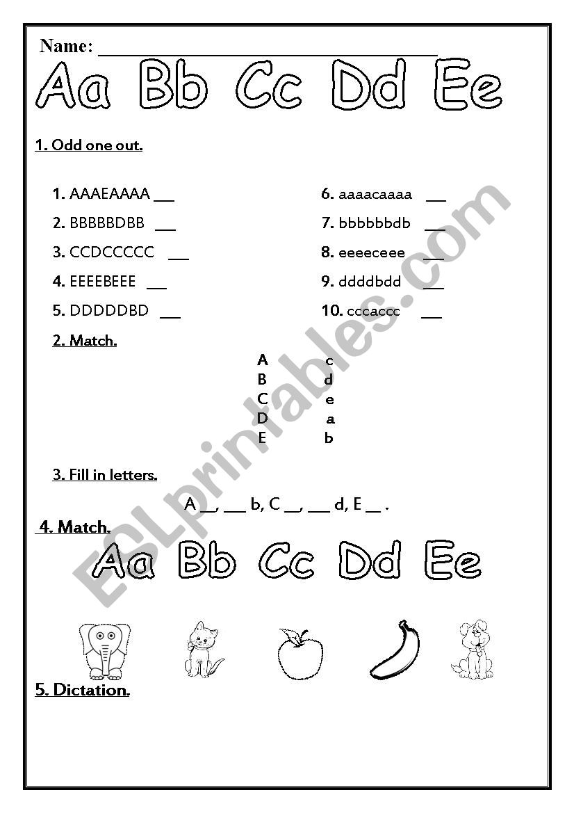 Letters revision (A-E) worksheet