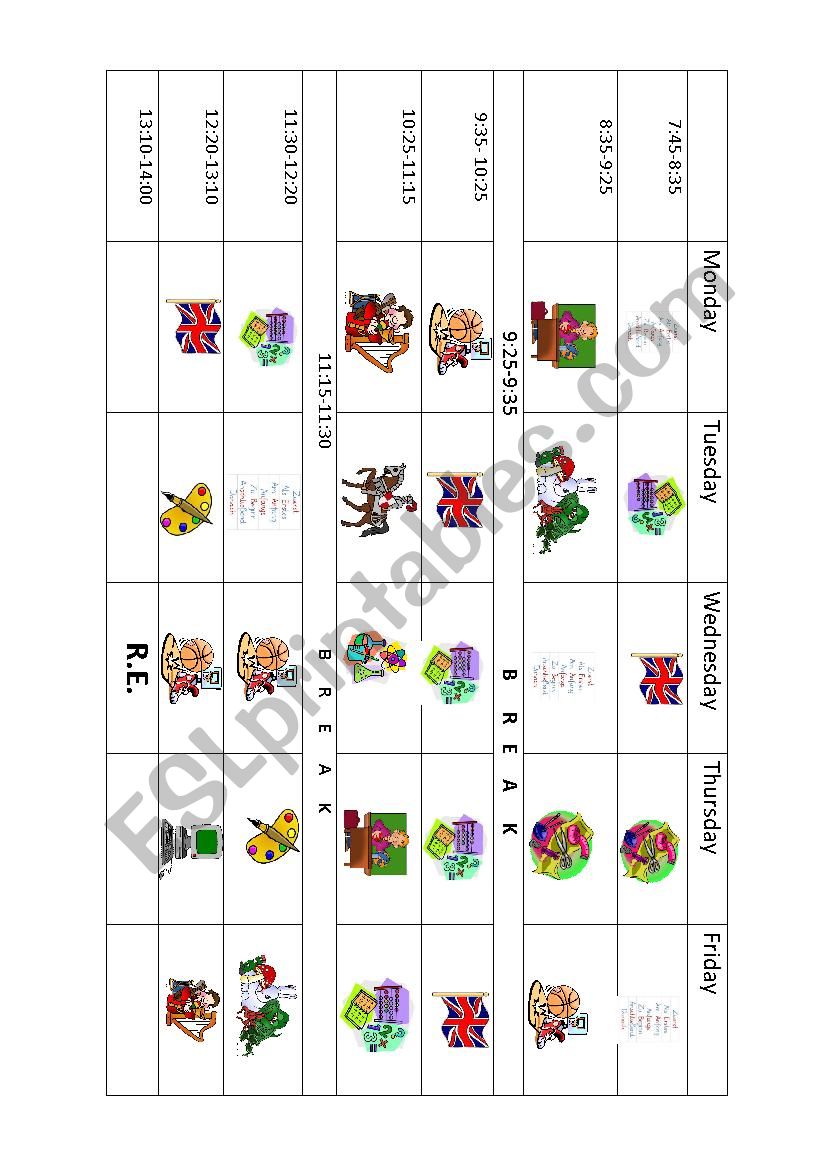 Timetable worksheet