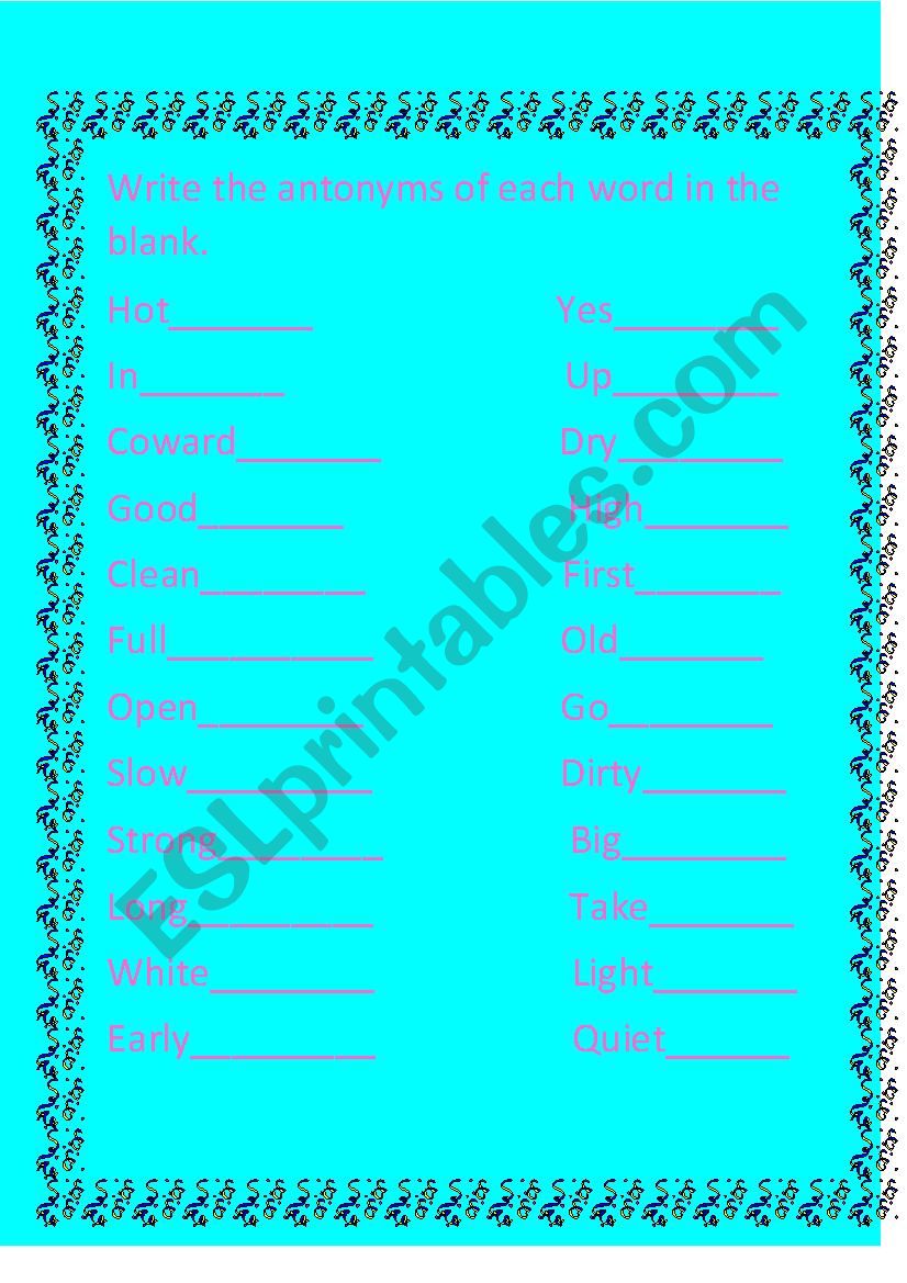 synonyms and antonyms worksheet