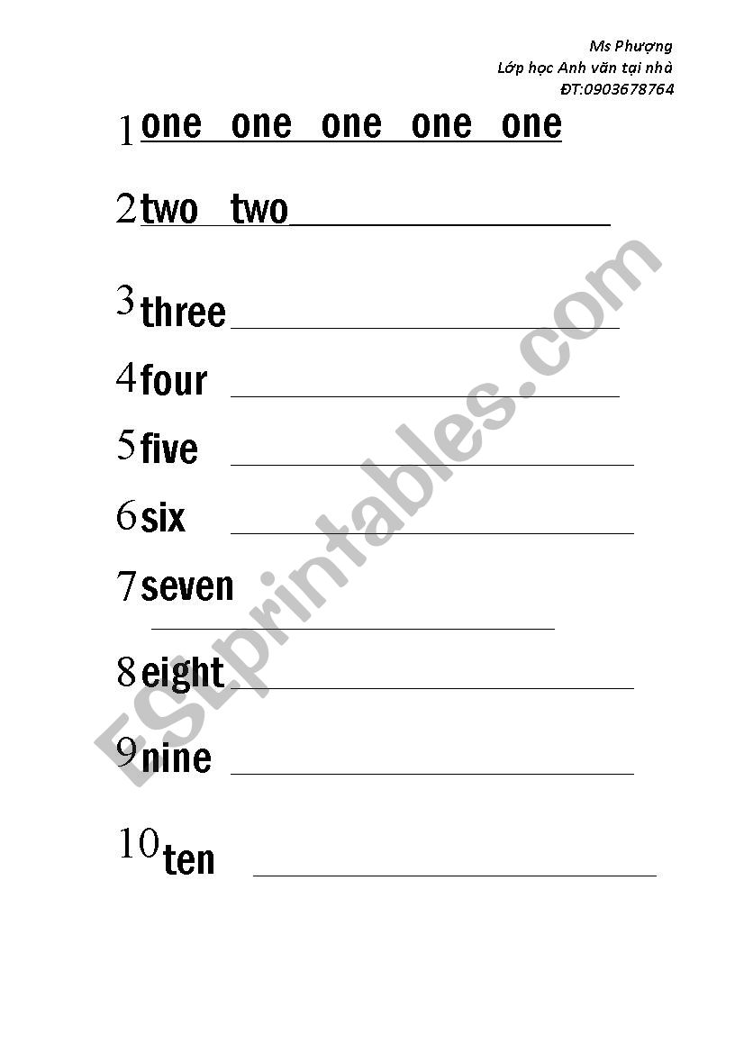 Writing 1 - 10 worksheet