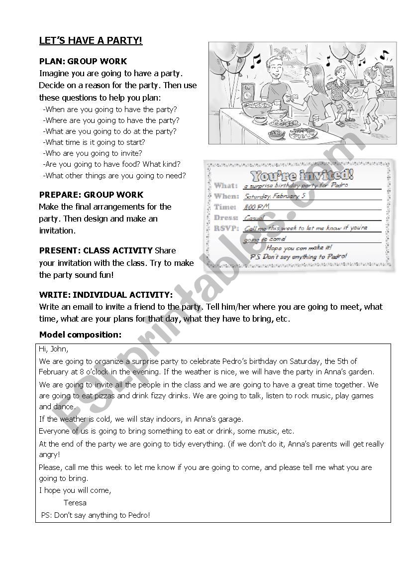 Lets have a party! worksheet