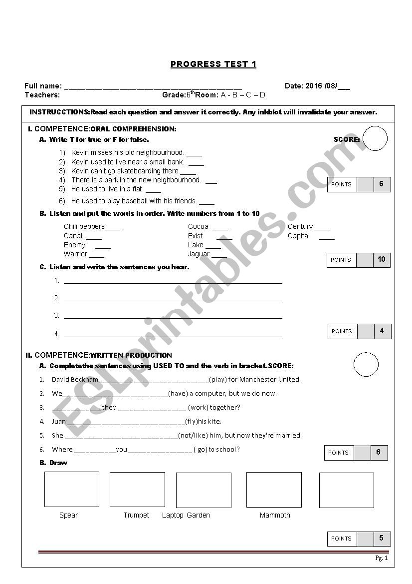 exams worksheet