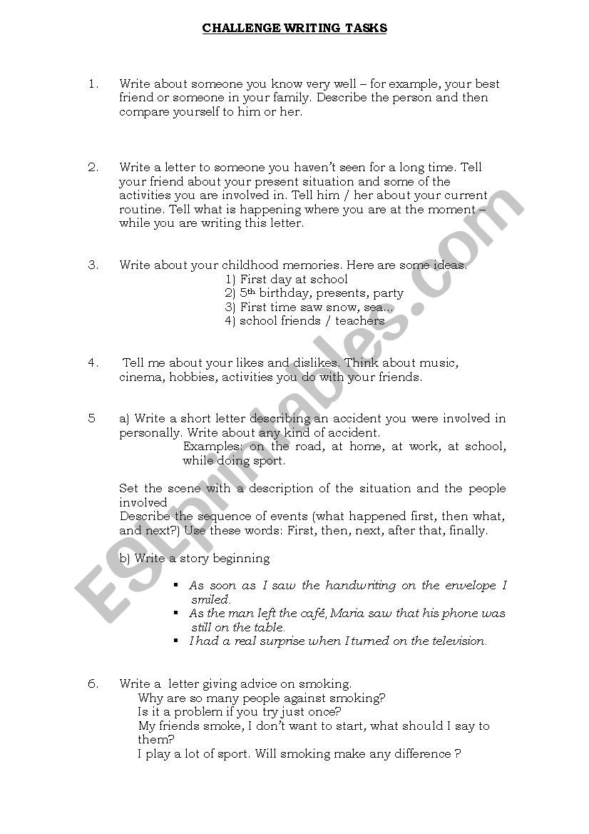 PET / FCE writing tasks worksheet