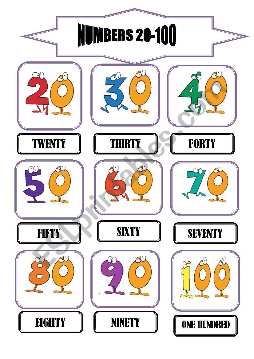 Numbers Flashcards 20 100 ESL Worksheet By Redcoquelicot
