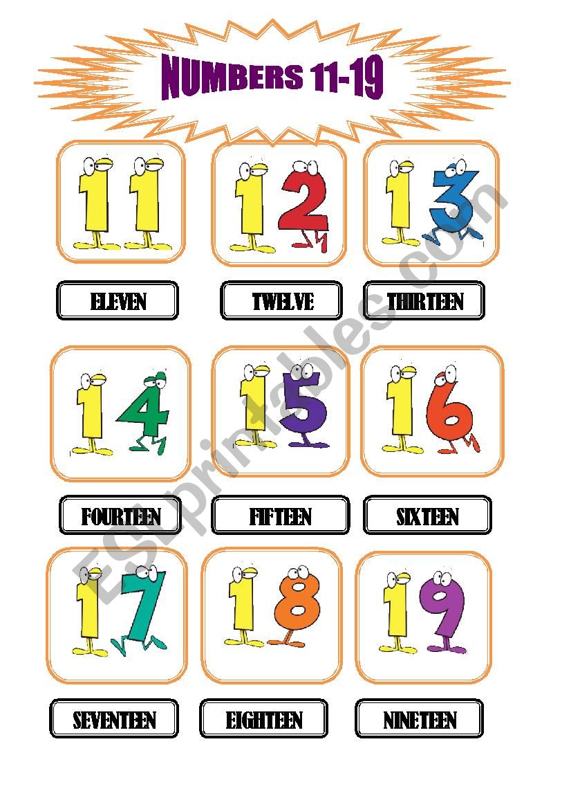 Numbers Flashcards 11 19 ESL Worksheet By Redcoquelicot