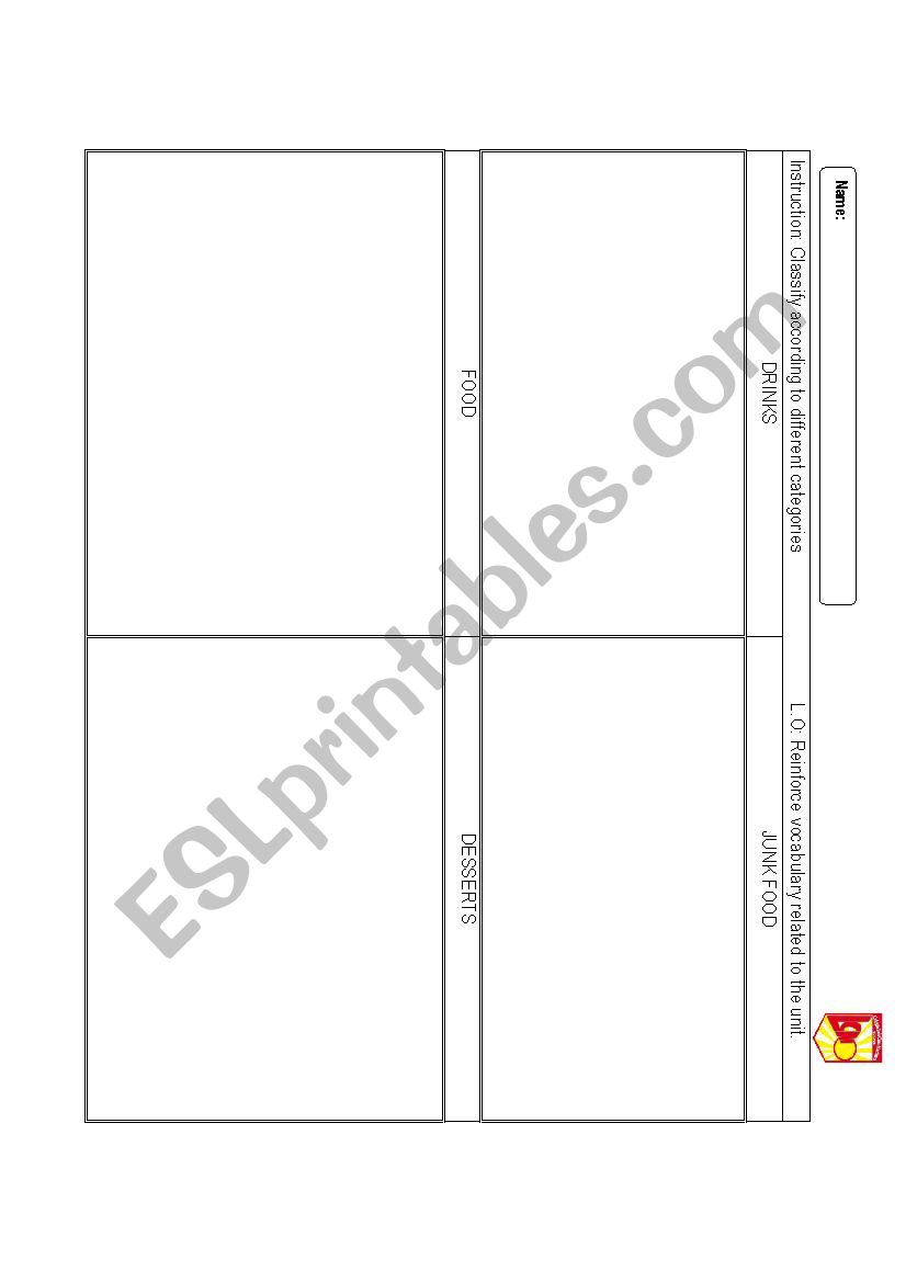 food category worksheet