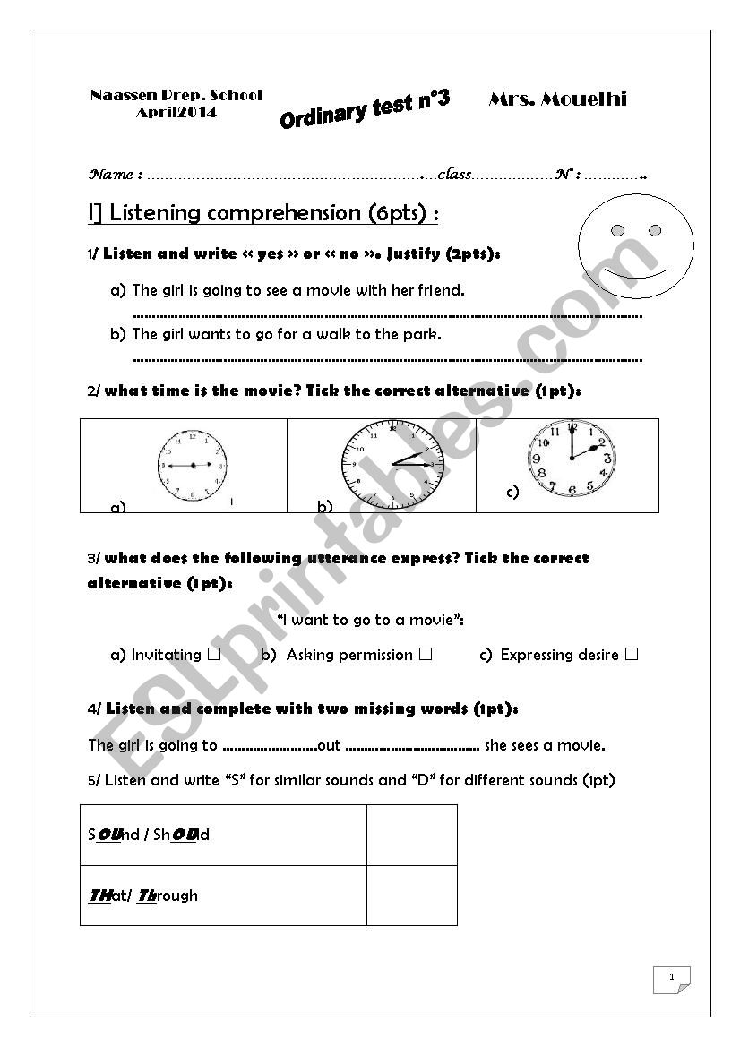 Test 7th form Tunisian program