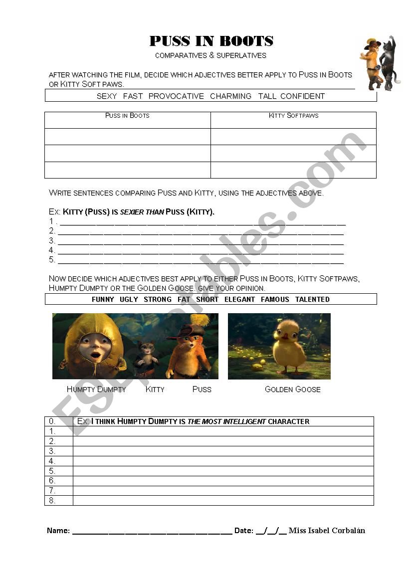 Puss in Boots worksheet