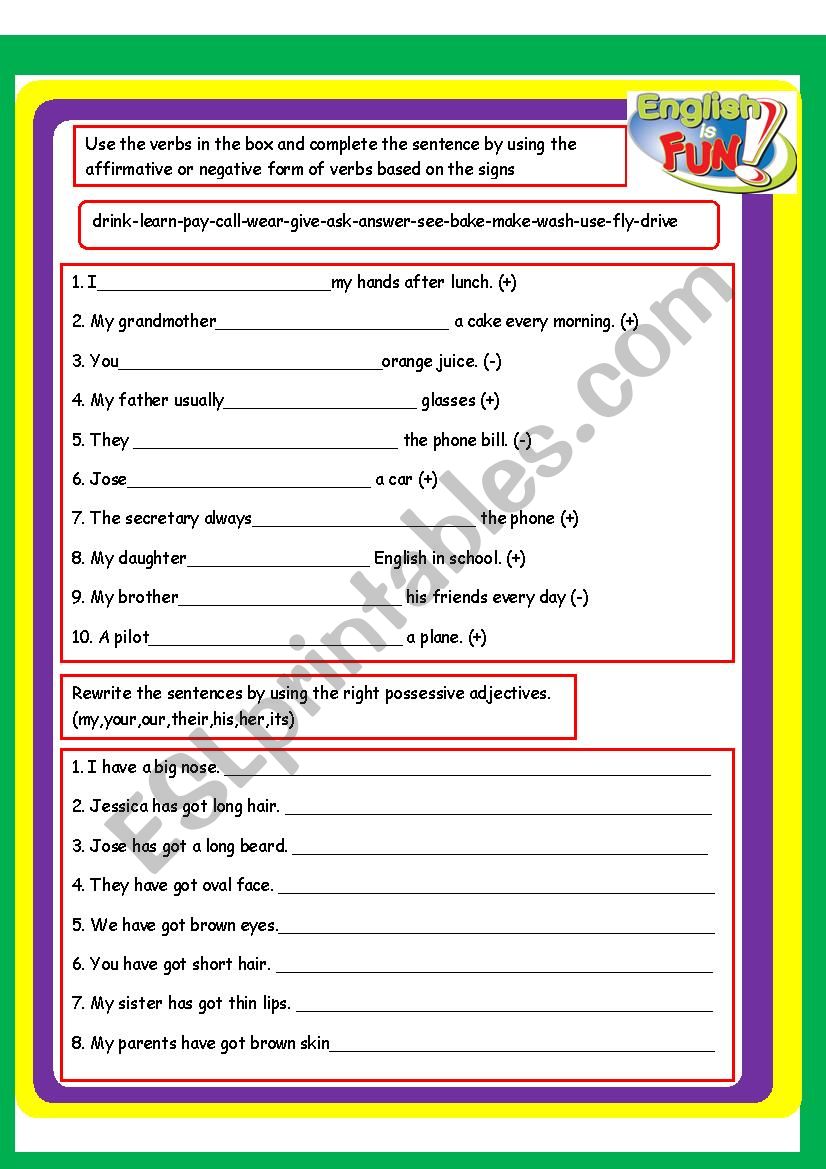 Verbs and possessive adjectives