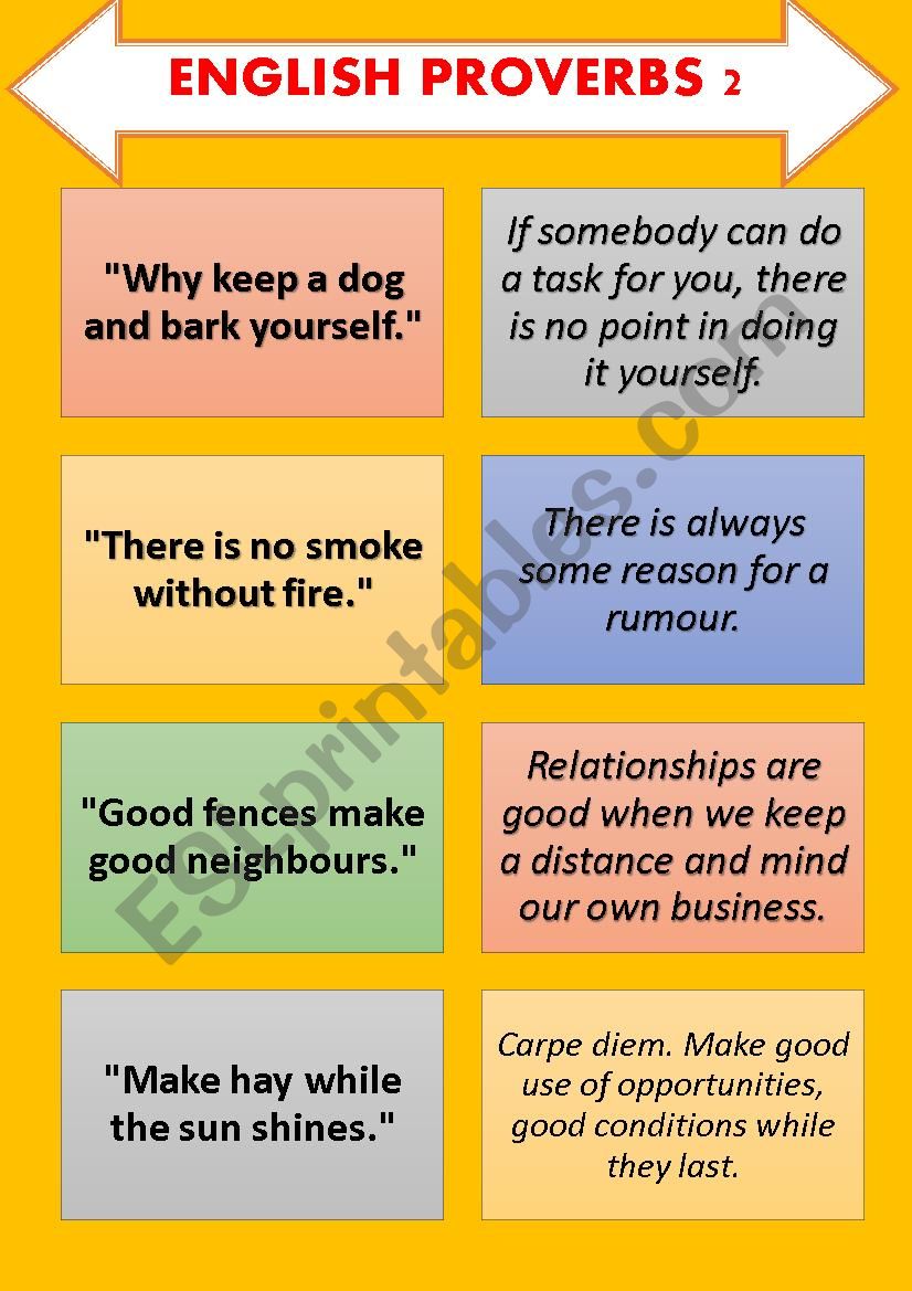 English Proverb-Explanation Cards SET 2 (5 pages)