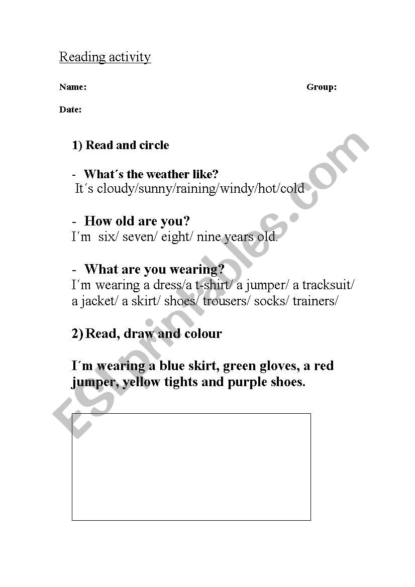 Reading test worksheet