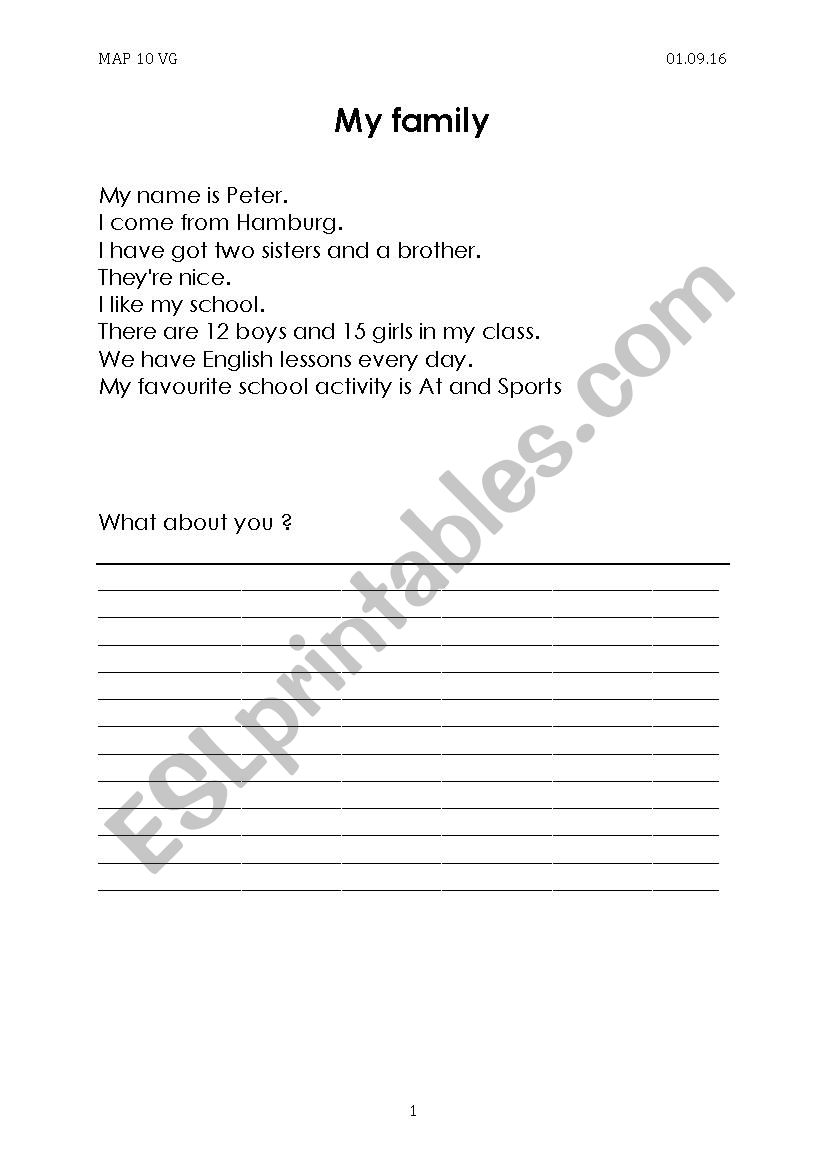 My Family reading and Writing worksheet