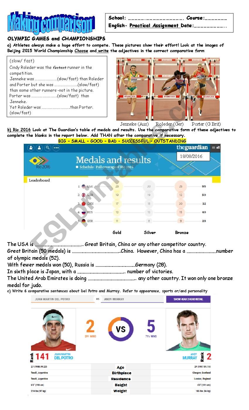 Making comparison worksheet