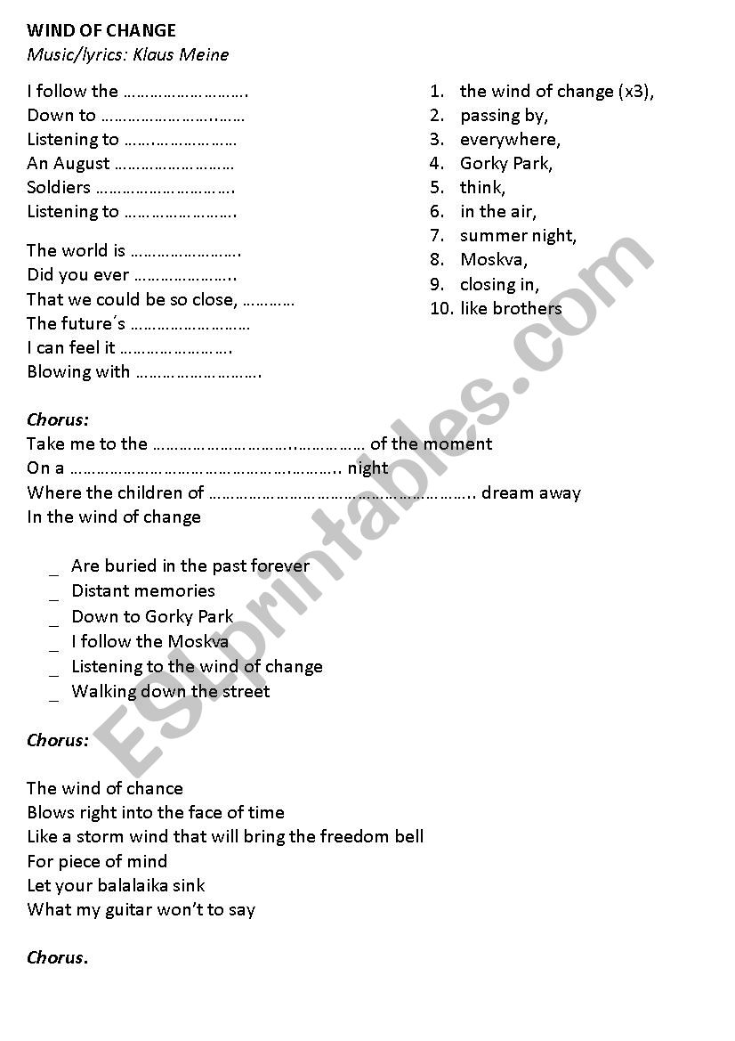 Scorpions-Wind of Change worksheet